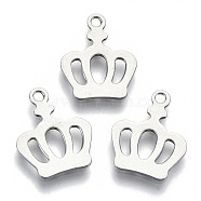 201 Stainless Steel Charms, Laser Cut, Crown, Stainless Steel Color, 13.5x12x0.8mm, Hole: 1.4mm(STAS-R116-053)