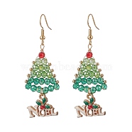 Glass Beads Braided Tree Dangle Earrings, Alloy Enamel Noel Christmas Long Drop Earrings for Women, Colorful, 60.5mm, Pin: 0.7mm(EJEW-TA00213)