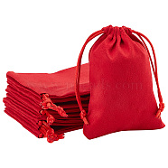 12Pcs Velvet Cloth Drawstring Bags, Jewelry Bags, Christmas Party Wedding Candy Gift Bags, Rectangle, FireBrick, 12x9cm(TP-DR0001-01C-01)