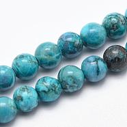 Natural Marble Beads Strands, Round, Dyed & Heated, Dark Turquoise, 6mm, Hole: 1mm, about 62pcs/strand, 15 inch(38cm)(G-K211-6mm-E)