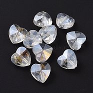 Electroplate Glass Beads, AB Color Plated, Faceted, Heart, Clear AB, 14x14x8.5mm, Hole: 1mm(X-EGLA-Q091-14mm-A18)