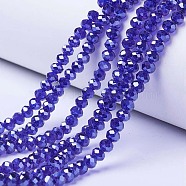 Electroplate Glass Beads Strands, Pearl Luster Plated, Faceted, Rondelle, Medium Blue, 3x2mm, Hole: 0.8mm, about 150~155pcs/strand, 15~16 inch(38~40cm)(EGLA-A034-T2mm-A11)