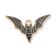 Alloy Enamel Pendants, Light Gold, Cadmium Free & Lead Free, Bat Charm, Black, 16.5x26x1mm, Hole: 1.8mm(ENAM-A008-45KCG-C)