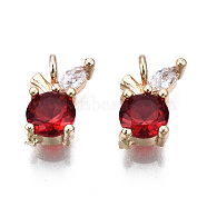 Brass Micro Pave Clear Cubic Zirconia Charms, with Glass, Light Gold, Long-Lasting Plated, Cadmium Free & Lead Free, Apple, Red, 10x6.5x4mm, Hole: 1.6mm(KK-S359-124-A01-RS)