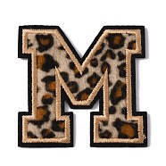 Polyester Computerized Embroidery Cloth Iron On Sequins Patches, Leopard Print Pattern Stick On Patch, Costume Accessories, Appliques, Letter.M, 61x62x1.5mm(PATC-SZC0001-01M)