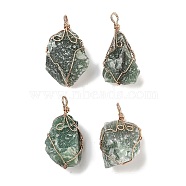 Raw Rough Natural Green Aventurine Copper Wire Wrapped Big Pendants, Nuggets Charms, Golden, 44.5~57.5x24~34x20~34mm, Hole: 7x6mm(G-B077-01G-05)