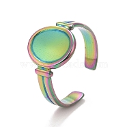 Ion Plating(IP) Rainbow Color 304 Stainless Steel Oval Watch Shape Open Cuff Ring for Women, US Size 8 1/2(18.5mm)(RJEW-C025-04M)