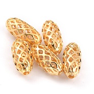 Brass Beads, Long-Lasting Plated, Hollow Out, Rice, Real 24K Gold Plated, 11x5mm, Hole: 1.4mm(KK-O133-201D-G)