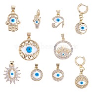 10Pcs 10 Styles Rack Plating Brass Micro Pave Clear Cubic Zirconia Pendants, with Enamel, Long-Lasting Plated, Cadmium Free & Lead Free, Mixed Shapes, Real 18K Gold Plated, 15~25x7~21.7x2.5~4.5mm, Hole: 3x4mm, 1pc/style(KK-SZ0002-33)