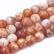Dyed Natural Crackle Agate Beads Strands, Round, Coral, 8~8.5mm, Hole: 1mm, about 48pcs/strand, 15.1 inch(G-T100-03F)