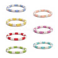 Handmade Polymer Clay Heishi Beads Surfering Stretch Bracelets Set, Non-magnetic Synthetic Hematite Beads Power Bracelets for Girl Women, Mixed Color, Inner Diameter: 2-1/8 inch(5.4cm), 7pcs/set(BJEW-JB07227)