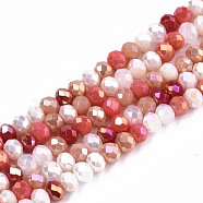 Opaque Glass Beads Strands, Faceted, AB Color Plated, Rondelle, Tomato, 3.5x3mm, Hole: 0.8mm, about 140~144pcs/strand, 15.75 inch~16.14 inch(40cm~41cm)(GLAA-T006-12C)