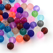 Transparent Frosted Glass Beads, Round, Mixed Color, 8x7mm, Hole: 1mm, about 100pcs/bag(FGLA-R001-8mm-M)