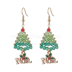 Glass Beads Braided Tree Dangle Earrings, Alloy Enamel Noel Christmas Long Drop Earrings for Women, Colorful, 60.5mm, Pin: 0.7mm(EJEW-TA00213)