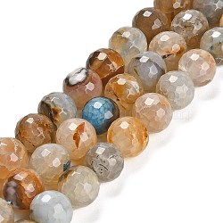 Natural Agate Beads Strands, Dyed & Heated, Round, Faceted, Peru, 13.5~14mm, Hole: 0.8mm, about 26pcs/strand, 14.76 inch(37.5cm)(G-L595-A01-01F)