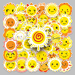 50Pcs Cartoon Sun-themed PVC Self-Adhesive Stickers, Waterproof Decals, for DIY Albums Diary, Laptop Decoration Cartoon Scrapbooking, Gold, 55~85mm(PW-WG89750-01)