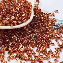 Baking Paint Glass Round Bugle Beads, Silver Lined, Tube, Chocolate, 3.5~3.8x2~2.5mm, Hole: 1.2mm(SEED-Z002-A-E09)