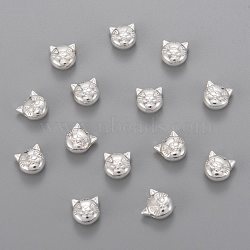 Tibetan Style Alloy Kitten Beads, Cat Head, Lead Free & Cadmium Free, Silver, 8x8x5mm, Hole: 2mm(X-TIBEP-GC178-S-RS)