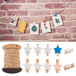 100Pcs 2 Styles Wooden Craft Pegs Clips, with 1 Board Jute Cord, White, Clips: 30~35x24~25x10mm, 50pcs/style; Cord: 2mm, about 10.93 yards(10m)/board(WOOD-YS0001-05)