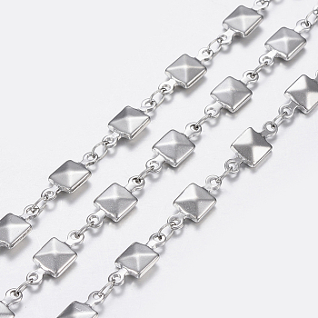 304 Stainless Steel Chains, Square Link Chains, Soldered, Stainless Steel Color, 11x5x2mm