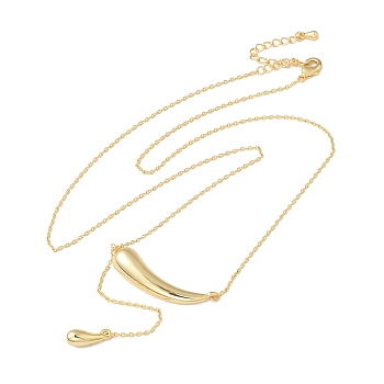Brass Dolphin with Teardrop Pendant Necklace for Women, Golden, 17.72 inch(45cm)