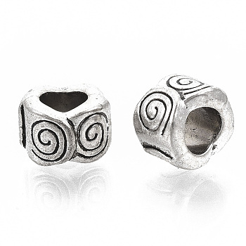 Tibetan Style Alloy European Beads, Large Hole Beads, Cadmium Free & Lead Free, Column with Vortex, Antique Silver, 8x6.5mm, Hole: 5mm, about 730pcs/1000g