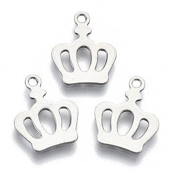 201 Stainless Steel Charms, Laser Cut, Crown, Stainless Steel Color, 13.5x12x0.8mm, Hole: 1.4mm
