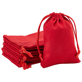 12Pcs Velvet Cloth Drawstring Bags, Jewelry Bags, Christmas Party Wedding Candy Gift Bags, Rectangle, FireBrick, 12x9cm