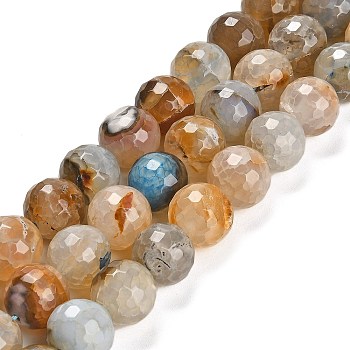 Natural Agate Beads Strands, Dyed & Heated, Round, Faceted, Peru, 13.5~14mm, Hole: 0.8mm, about 26pcs/strand, 14.76 inch(37.5cm)