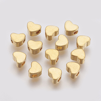 Brass Beads, Nickel Free, Real 18K Gold Plated, Heart, 5.5x6x3mm, Hole: 1mm