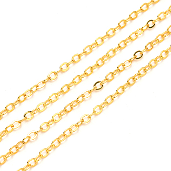 3.28 Feet Brass Cable Chains, Soldered, Flat Oval, Golden, 2.2x1.9x0.3mm, Fit for 0.6x4mm Jump Rings