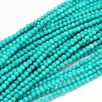 Natural Magnesite Round Bead Strands, Dyed & Heated, Medium Turquoise, 3mm, Hole: 0.5mm, about 133pcs/strand, 15.55 inch