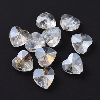 Electroplate Glass Beads, AB Color Plated, Faceted, Heart, Clear AB, 14x14x8.5mm, Hole: 1mm