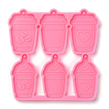 Coffee Cup Pendant Silicone Molds, Resin Casting Molds, For UV Resin, Epoxy Resin Jewelry Making, Hot Pink, 110x112x7mm