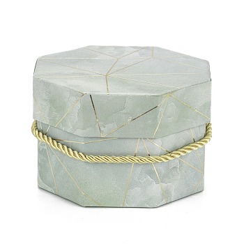Valentine's Day Marble Texture Pattern Paper Gift Boxes, with Rope Handles, for Gift Packaging, Octagon, Medium Aquamarine, 12.2x11.4x7.5cm