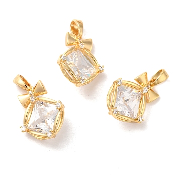 Brass Micro Pave Cubic Zirconia Pendants, Rhomboid, Real 18K Gold Plated, 17x13x6mm, Hole: 4.4x2.6mm