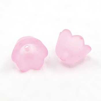 Chunky Pink Transparent Frosted Tulip Flower Acrylic Bead Caps, Lily of the Valley, 10mm wide, 6mm thick, hole:1.5mm
