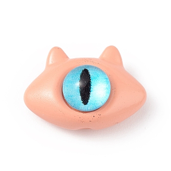 Spray Painted Alloy Beads, with Glass Eye, Cat Head, Light Salmon, 10.5x15x7mm, Hole: 1.5mm