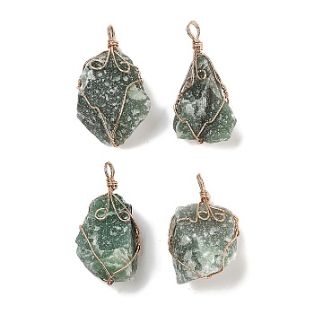 Raw Rough Natural Green Aventurine Copper Wire Wrapped Big Pendants, Nuggets Charms, Golden, 44.5~57.5x24~34x20~34mm, Hole: 7x6mm