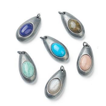 Natural & Synthetic Gemstone Pendants, with Gunmetal Brass Findings, Teardrop, 29.5x15x11.5mm, Hole: 5mm