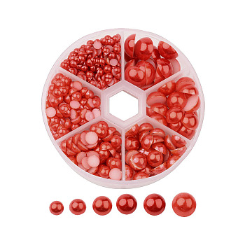 1Box ABS Plastic Imitation Pearl Dome Cabochons, Half Round, Red, 4~12x2~6mm, about 690pcs/box