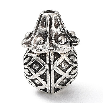 Tibetan Style Alloy 3 Hole Guru Beads, T-Drilled Beads, Teardrop, Antique Silver, 13.5x9.5x9.5mm, Hole: 1.4mm and 2mm