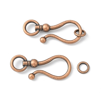 Tibetan Style S Hook Clasps, Cadmium Free & Lead Free, Red Copper, S Hook: 38x16x8mm, Ring: 8mm, Hole: 5mm