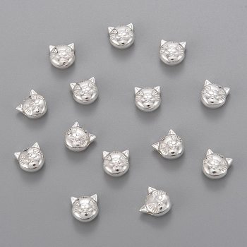 Tibetan Style Alloy Kitten Beads, Cat Head, Lead Free & Cadmium Free, Silver, 8x8x5mm, Hole: 2mm
