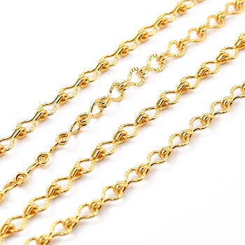 Brass Textured Ladder Chains, Long-Lasting Plated, Cadmium Free & Nickel Free & Lead Free, Unwelded, Real 18K Gold Plated, 7x3.5x2mm