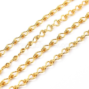 Brass Textured Ladder Chains, Long-Lasting Plated, Cadmium Free & Nickel Free & Lead Free, Unwelded, Real 18K Gold Plated, 7x3.5x2mm(CHC-C017-01-NR)