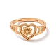 Brass Heart with Flower Adjustable Ring for Women(RJEW-P034-06G)-2
