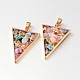 Dyed Triangle Golden Tone Brass Natural Crystal Pendants(G-M245-01)-1