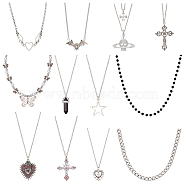13Pcs 13 Style Cross & Skull & Heart & Butterfly Rhinestone Pendant Necklaces Set, Punk Alloy Jewelry for Women, Antique Silver & Platinum, 16.06~23.5 inch(40.8~59.7cm), 1Pc/style(NJEW-AN0001-39)