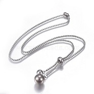 304 Stainless Steel Pendant Necklaces, with Box Chain and Lobster Claw Clasps, Round, Stainless Steel Color, 20.07 inch(51cm)(NJEW-P252-01P)